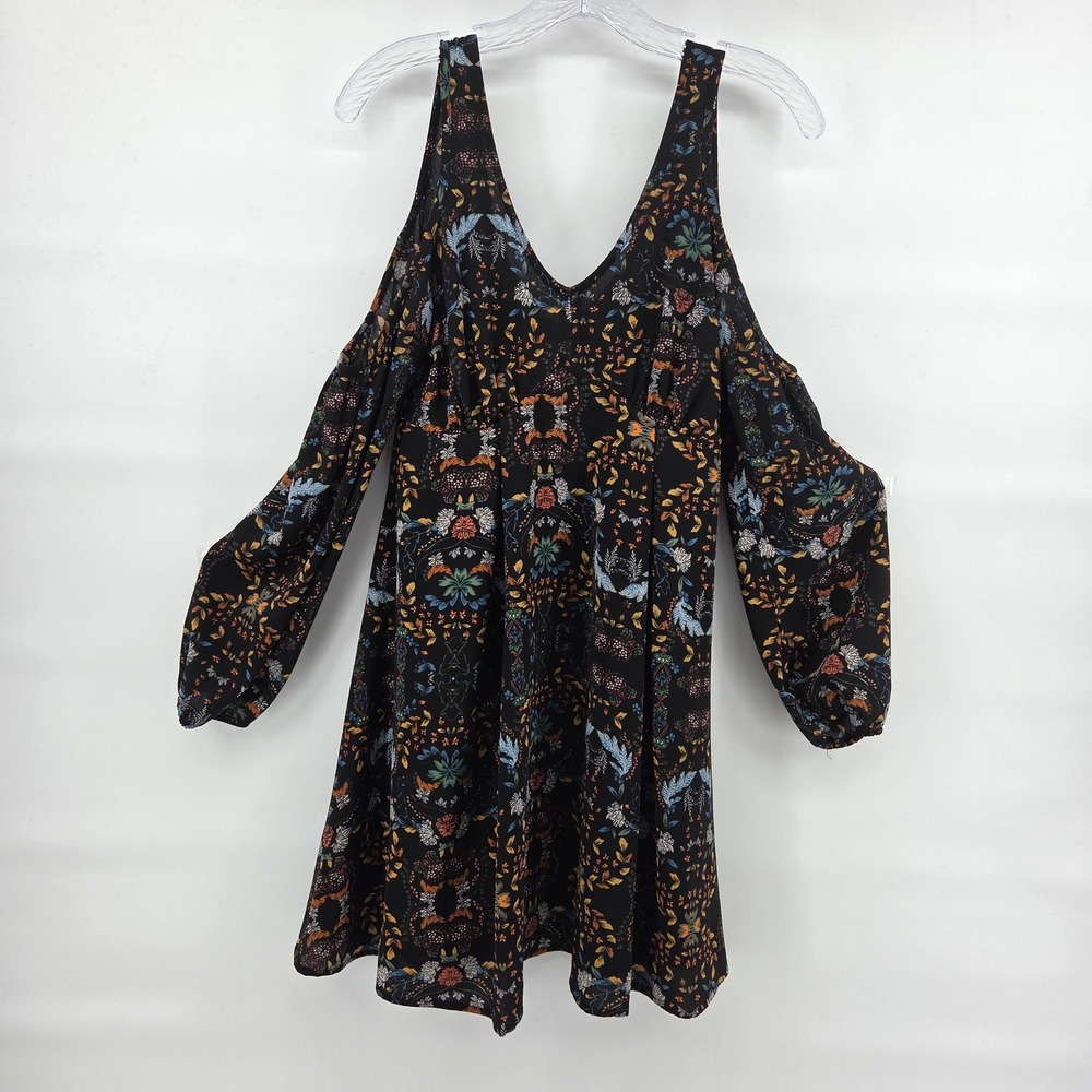 Romeo + Juliet Couture Dress S Black Floral Cold Shoulder Whimsygoth Witchy Boho